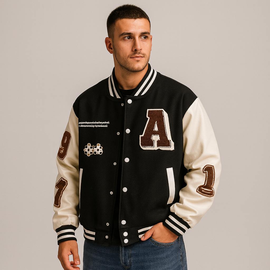 Herre baseball bomberjakke med farveblok