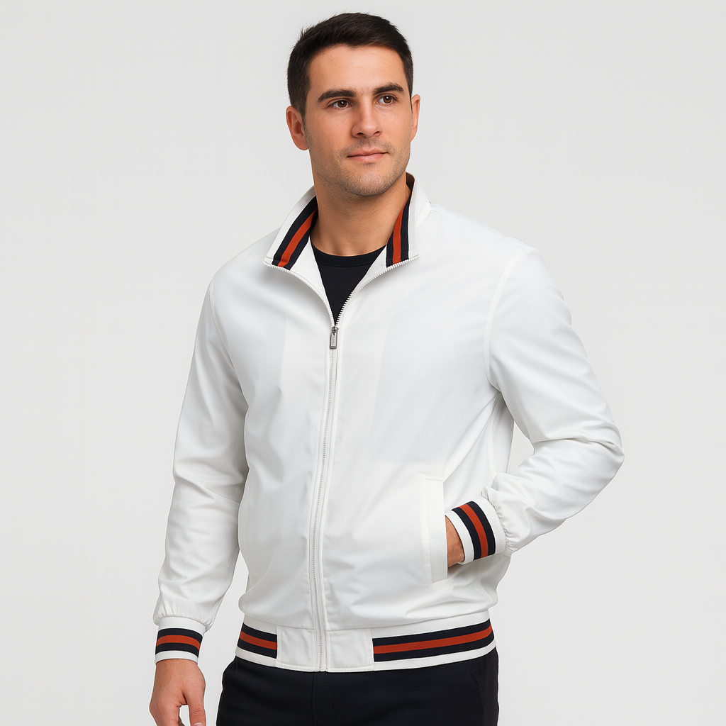 Herrebomberjakke med stribet kant