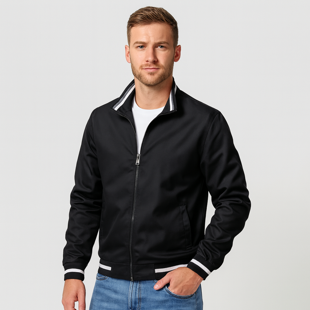 Herrebomberjakke med stribet kant