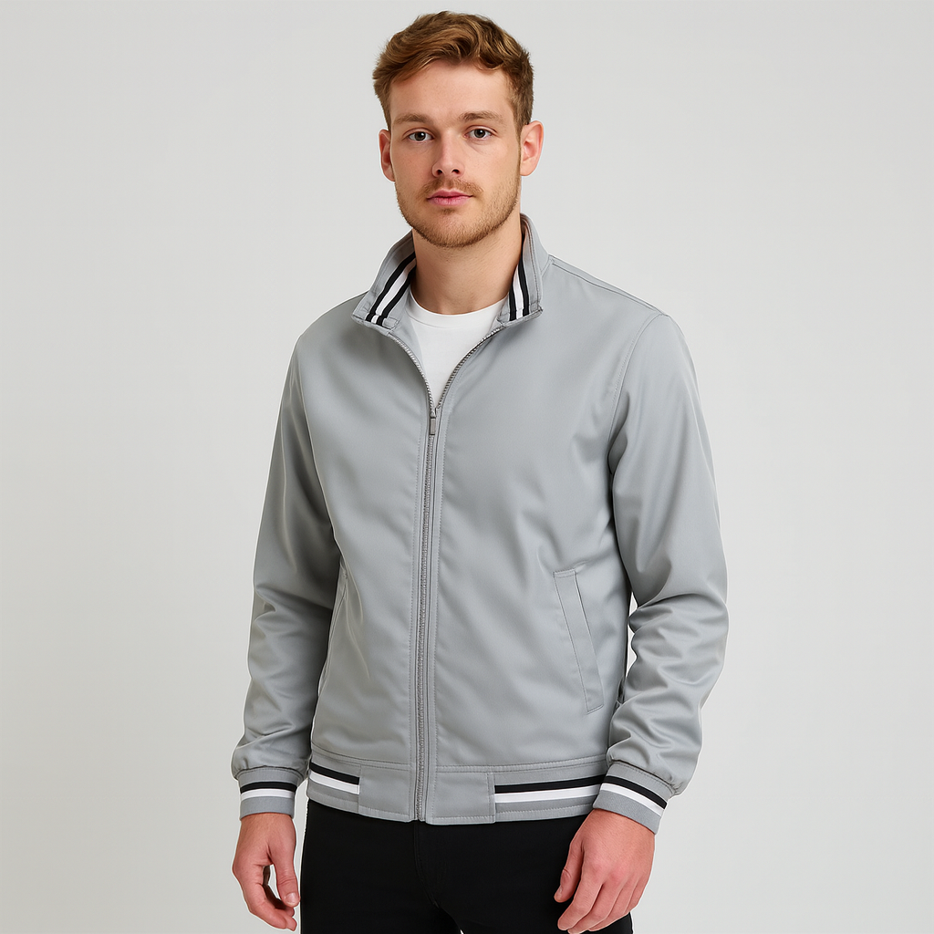 Herrebomberjakke med stribet kant