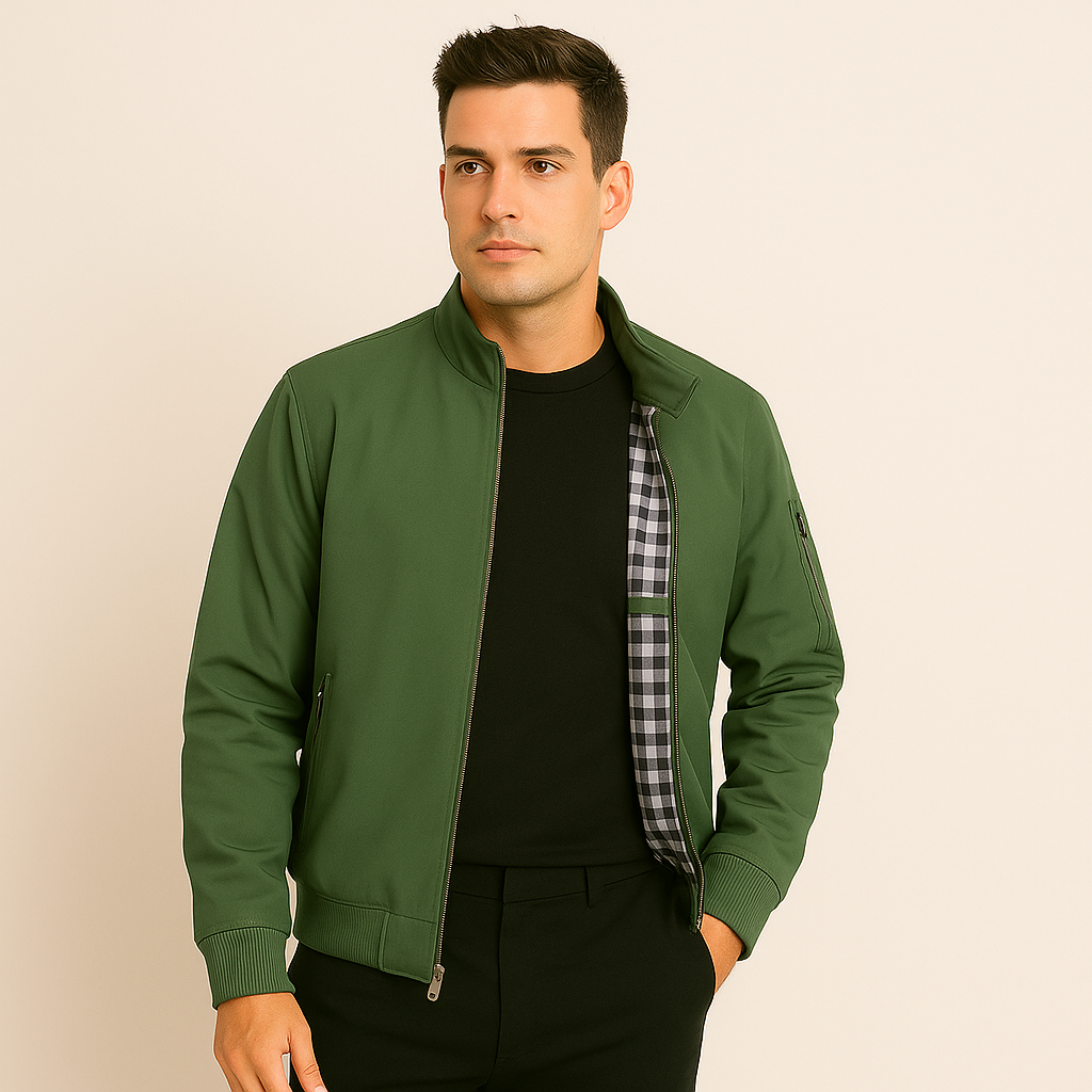 Afslappet herrejakke med opretstående krave