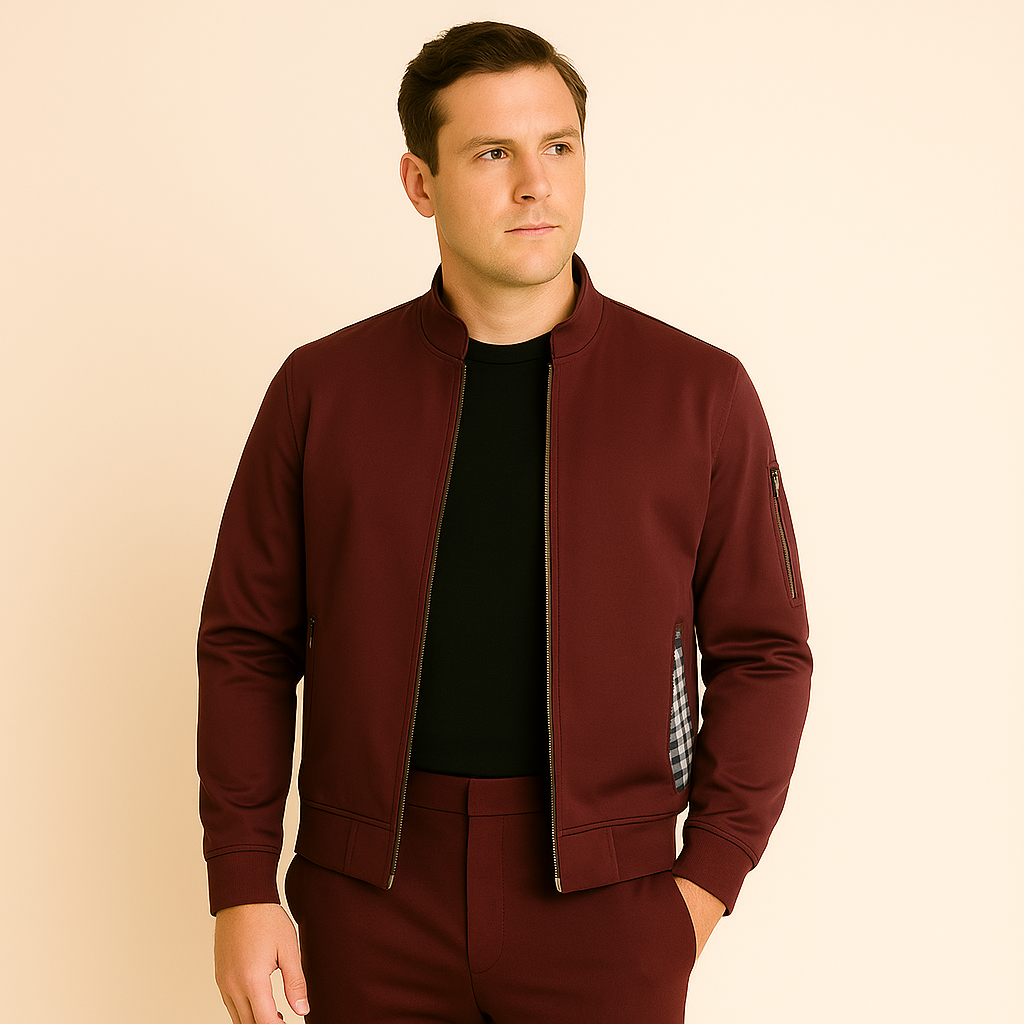 Afslappet herrejakke med opretstående krave