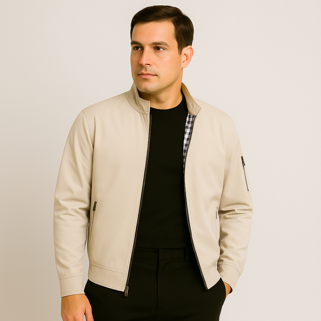 Afslappet herrejakke med opretstående krave