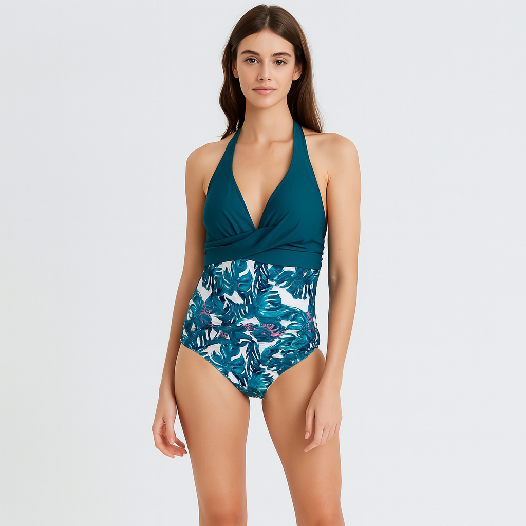 Viola – V-hals badedragt med halterneck og tryk