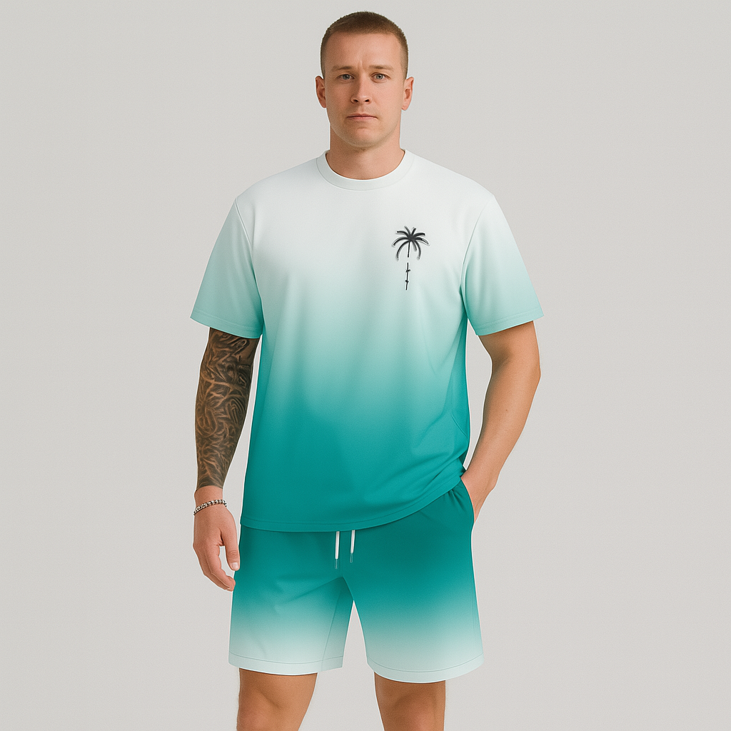 Herre sommer casual sæt – korte ærmer, rund hals og shorts med 3D HD digitalt print