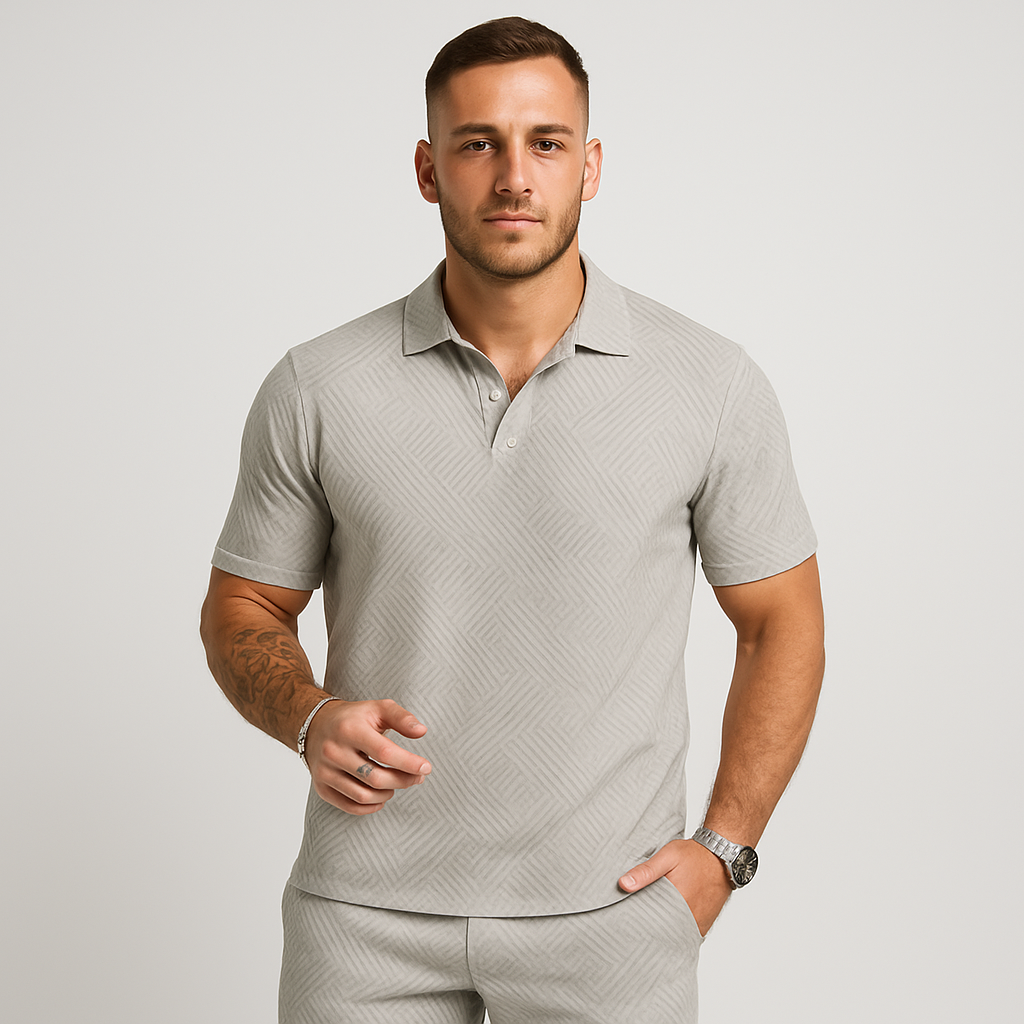 Herre sommer casual sæt – kortærmet poloshirt og matchende shorts