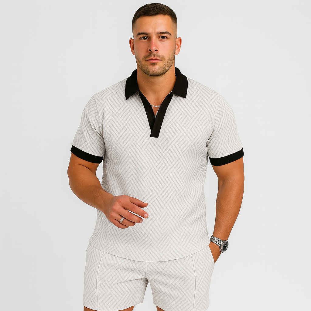Herre sommer casual sæt – kortærmet poloshirt og matchende shorts