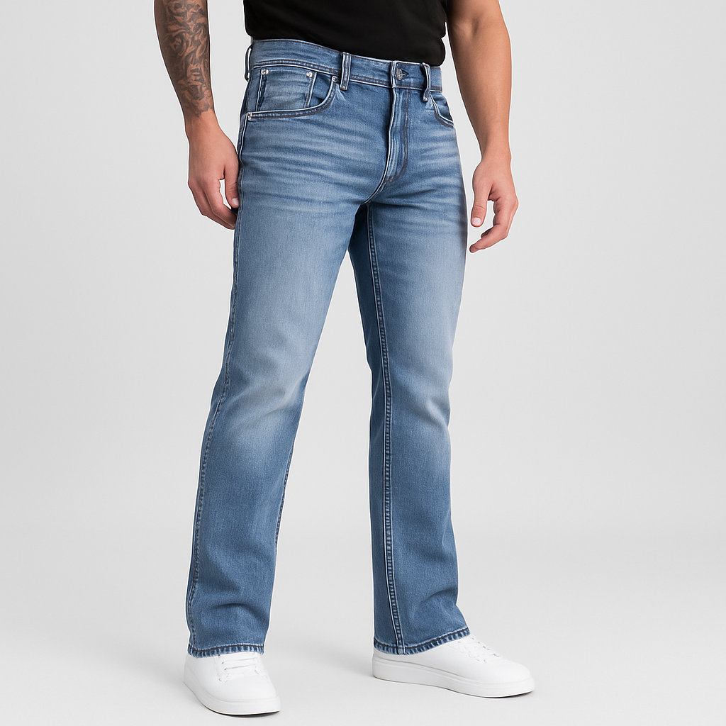 4Legend - Herre Flare Jeans med Broderi – Slim Fit Stretch Denim, Hele Året Rundt