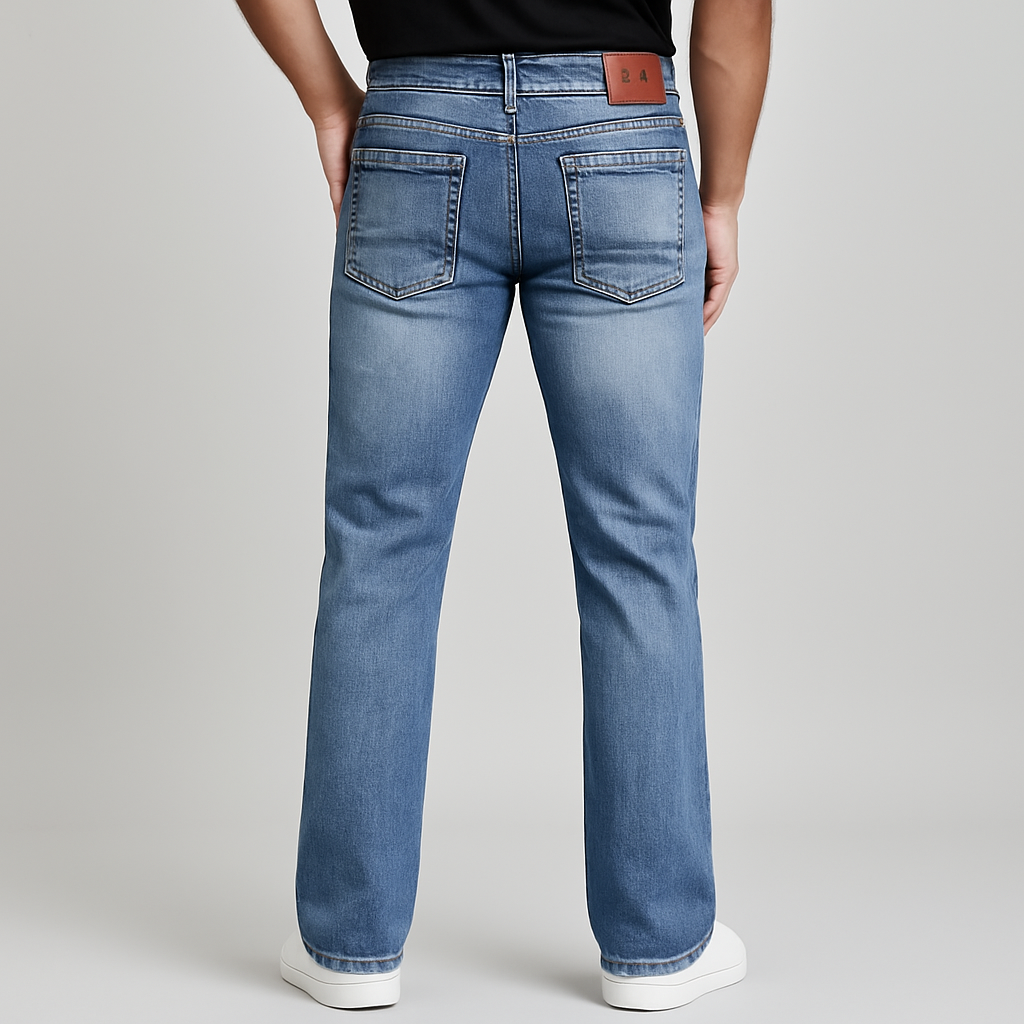 4Legend - Herre Flare Jeans med Broderi – Slim Fit Stretch Denim, Hele Året Rundt