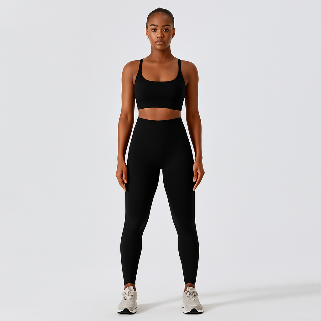 Sømløst yoga- og pilatessæt til kvinder - sports-bh, højtaljede shorts og leggings
