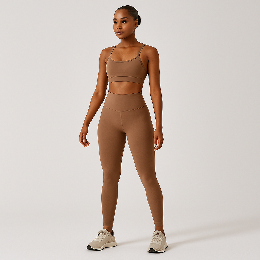 Sømløst yoga- og pilatessæt til kvinder - sports-bh, højtaljede shorts og leggings