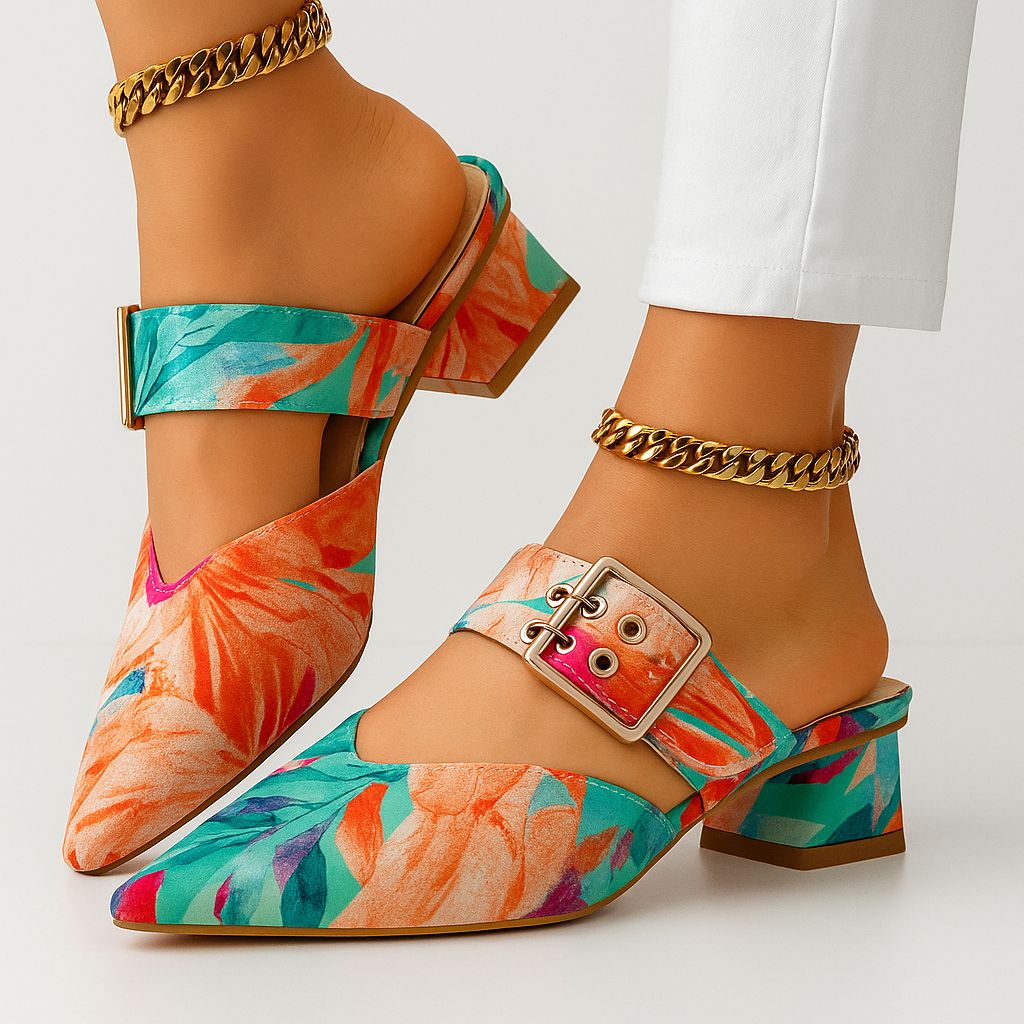 Emilie - Stærke spidse slingback-hæle med ankelrem