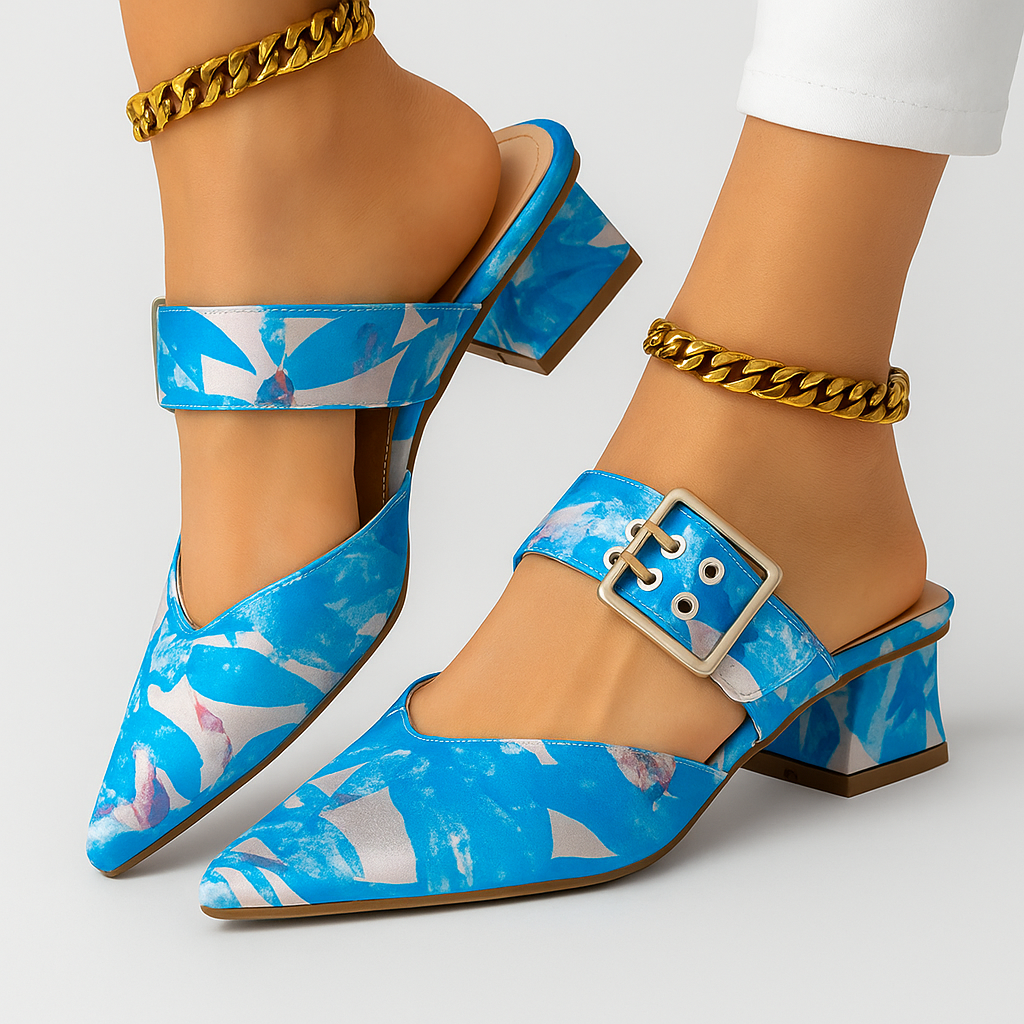 Emilie - Stærke spidse slingback-hæle med ankelrem