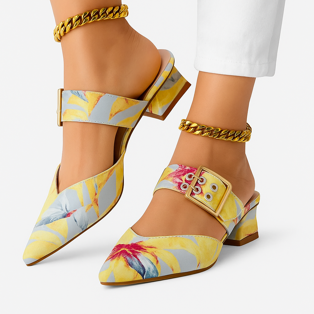 Emilie - Stærke spidse slingback-hæle med ankelrem