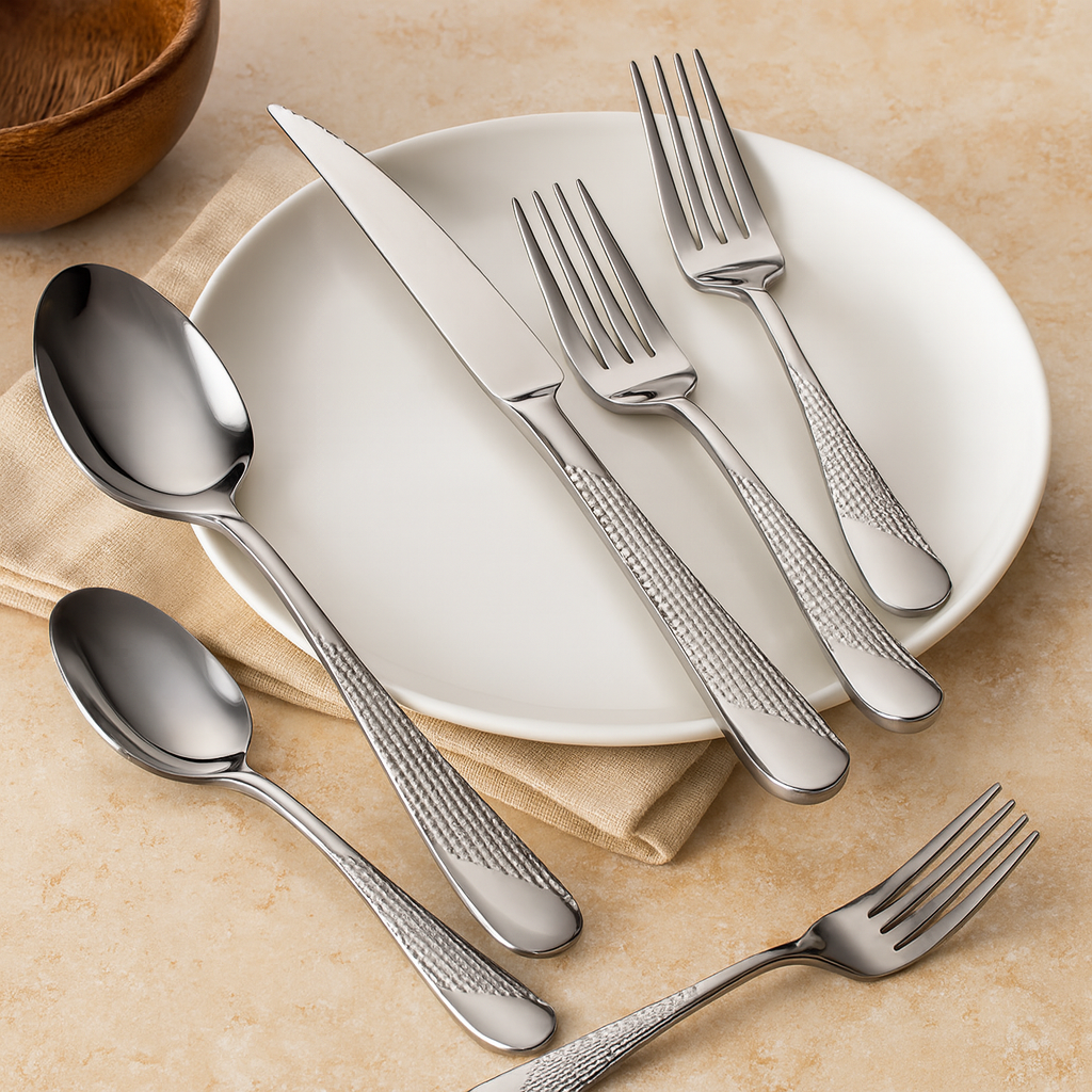 Silverora | Bestiksæt i rustfrit stål med hamrede håndtag