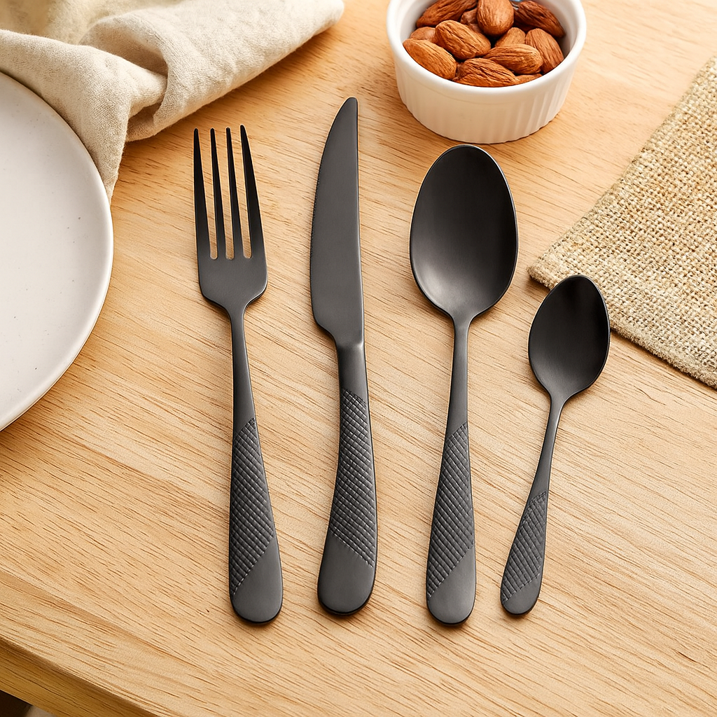 Carver | 40-delt middagsservice i sort rustfrit stål