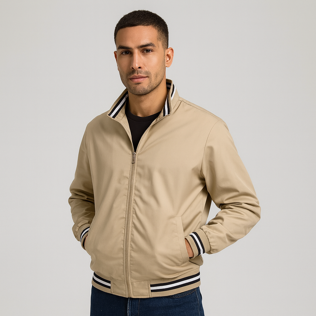 Herrebomberjakke med stribet kant