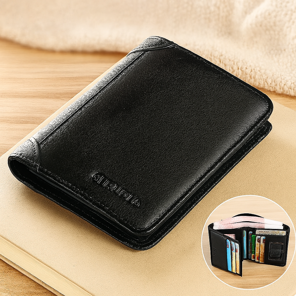 Ægte læder trifold pung – kompakt design med kortlommer til mænd