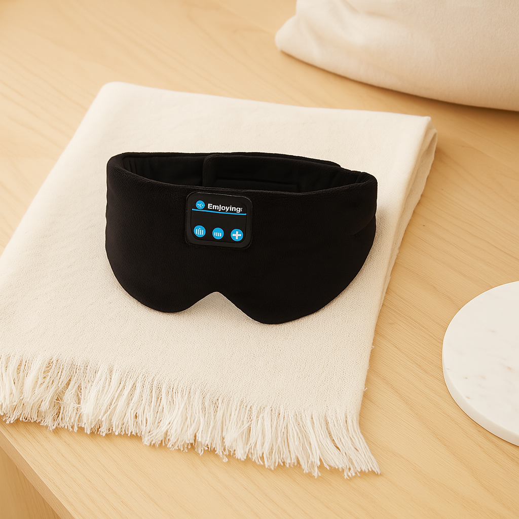 3D Musik Søvnmaske – Isfiber, Nul Tryk, 100% Lysblokering med Hovedtelefoner og Etui