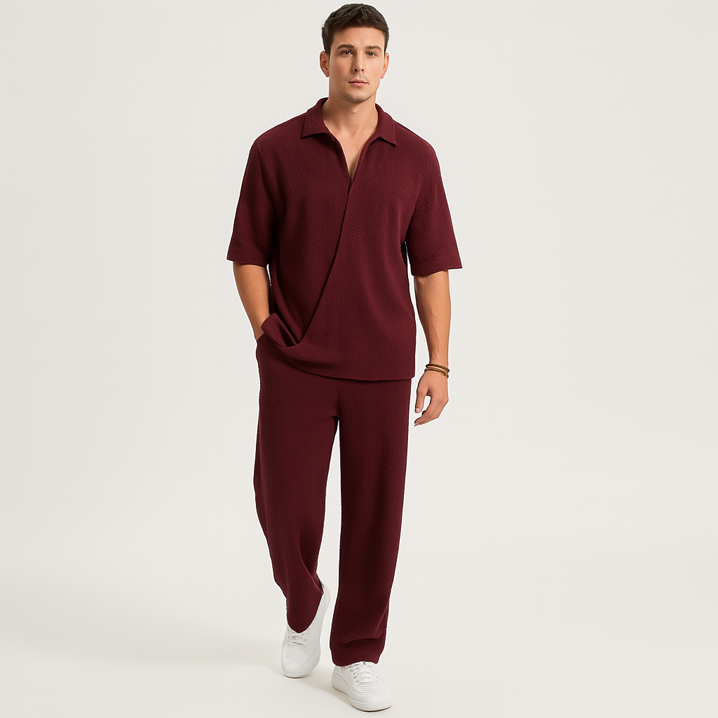 Herrejakkesæt i to dele – stilfuldt afslappet outfit med langærmet skjorte og matchende bukser