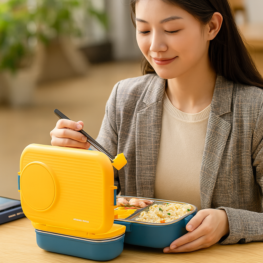 Madkasse i Rustfrit Stål – 3 Rum & Lækagesikker