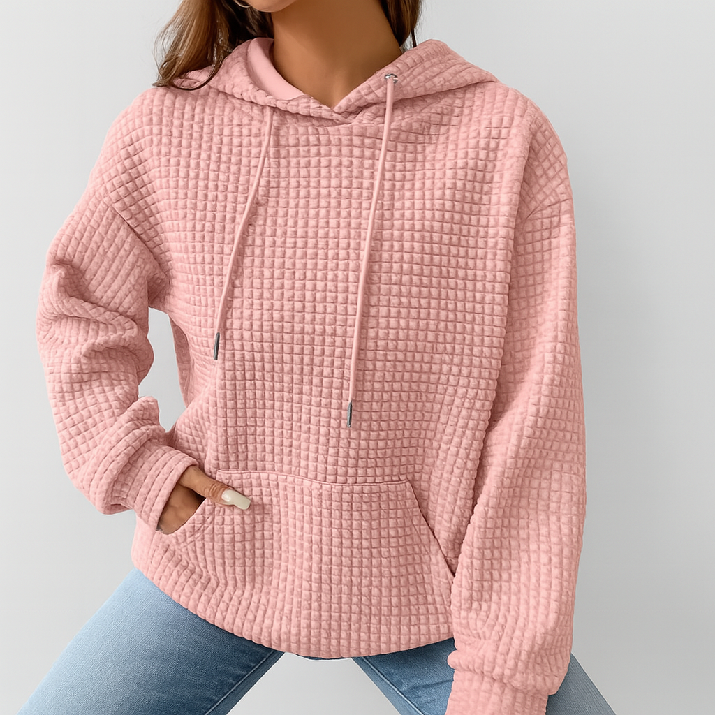 Plus size hættetrøje – struktureret strik med snøre og løs pasform