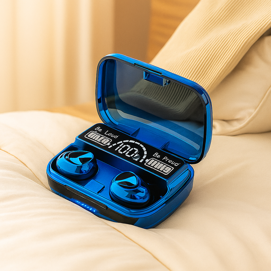 Trezorix - LED-skærm til trådløse øretelefoner med opladerboks til mikrofon øretelefoner