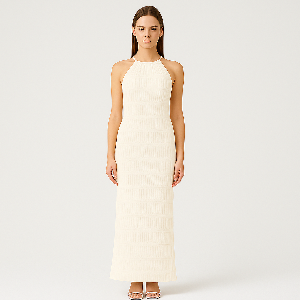 Vera - Rygløs lang kjole med patchwork-detaljer