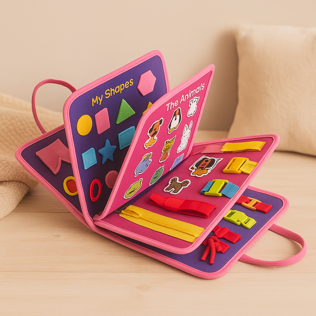 Engagerende Montessori-aktivitetsbog til småbørn – Øv finmotorik med snørebånd, trykknapper og spænder