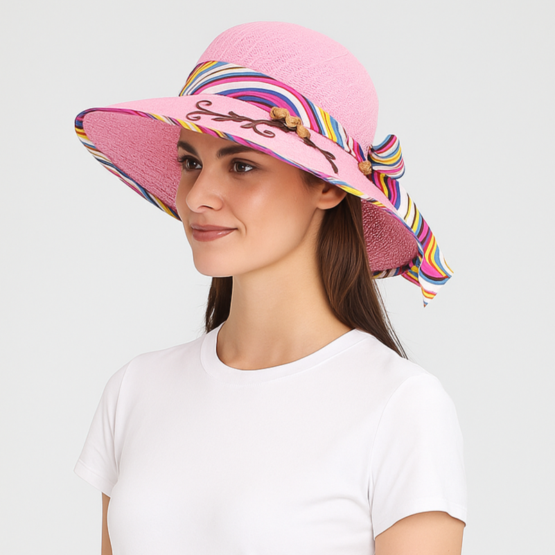 Emma - Sommerhat med bred skygge, stilfuld, foldbar og UV-beskyttende