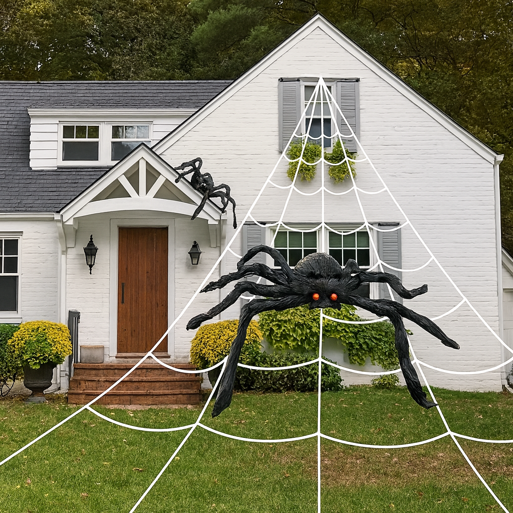 DarkWeave kæmpe edderkoppespind 5 meter – Halloween udendørs dekoration til have og terrasse