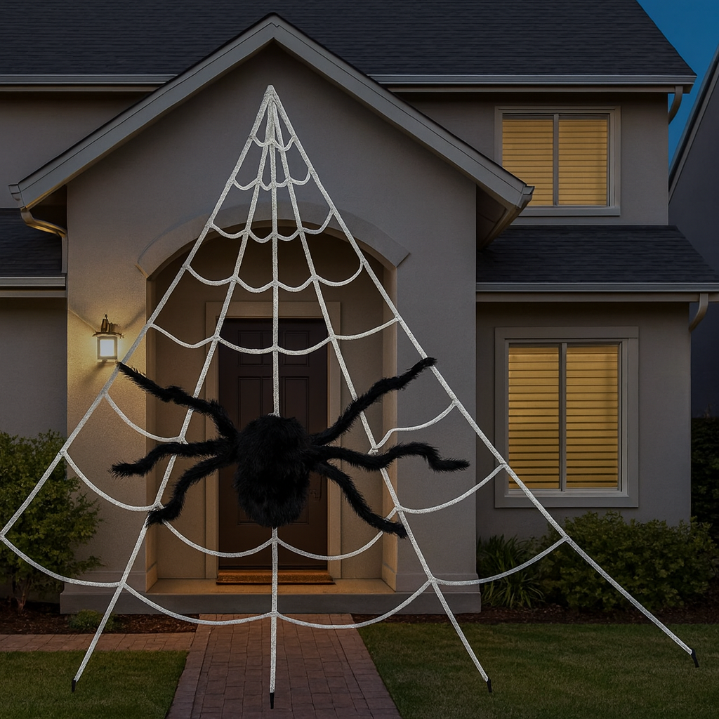 DarkWeave kæmpe edderkoppespind 5 meter – Halloween udendørs dekoration til have og terrasse