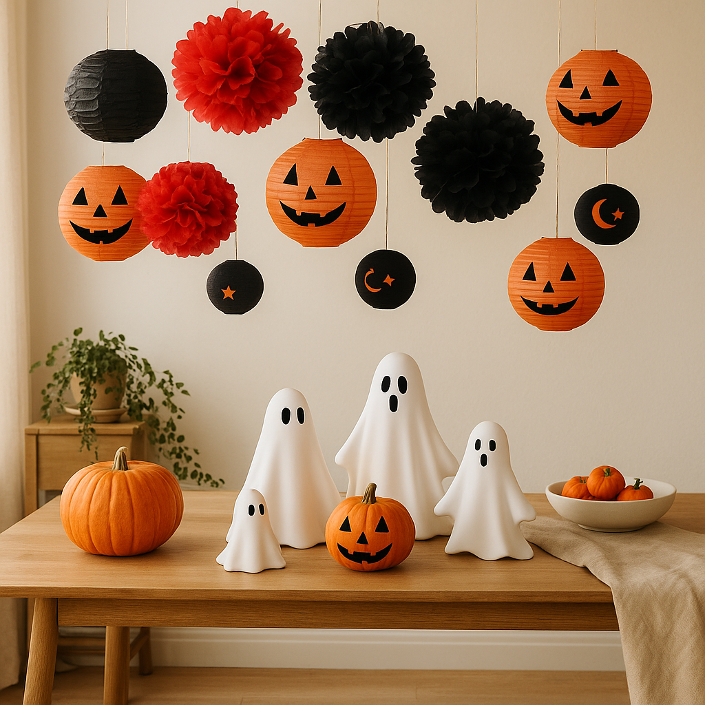 ShadowGlow Halloween Papirlanternesæt – 13 dele Græskar- og Blomsterkugledekoration