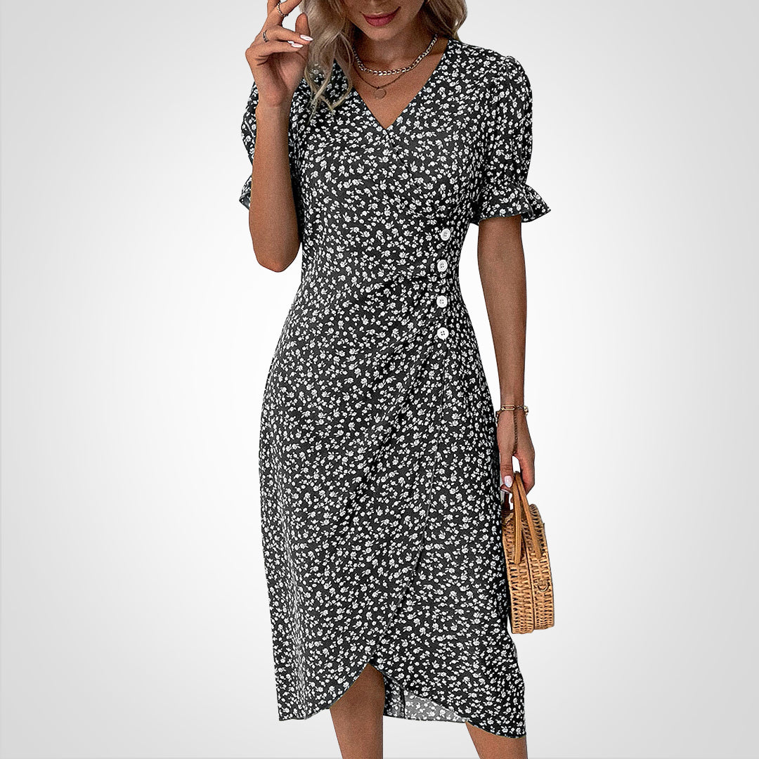 Mara | Blomstret kjole med V-hals