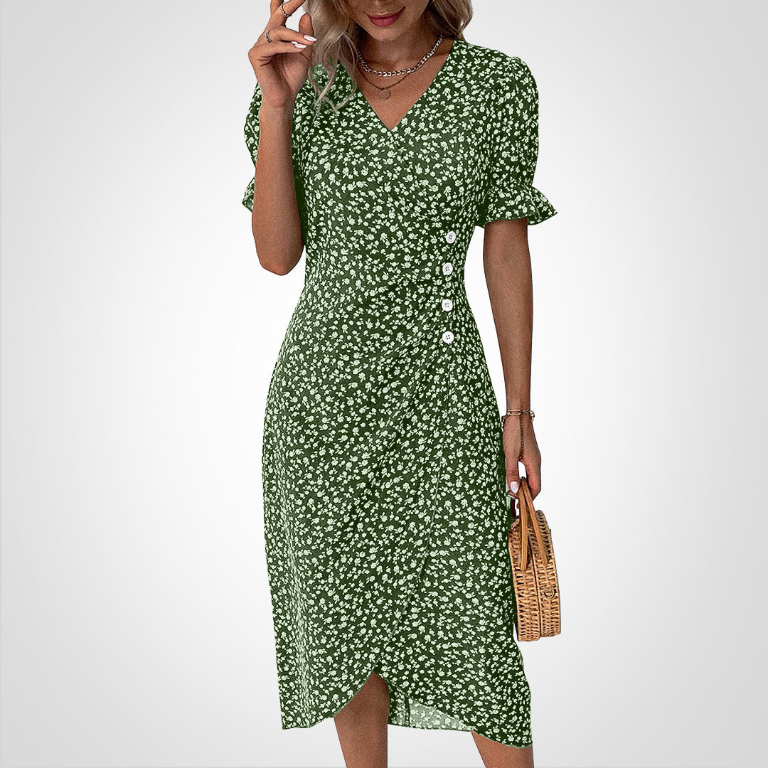 Mara | Blomstret kjole med V-hals