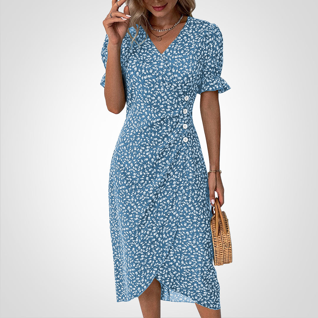 Mara | Blomstret kjole med V-hals