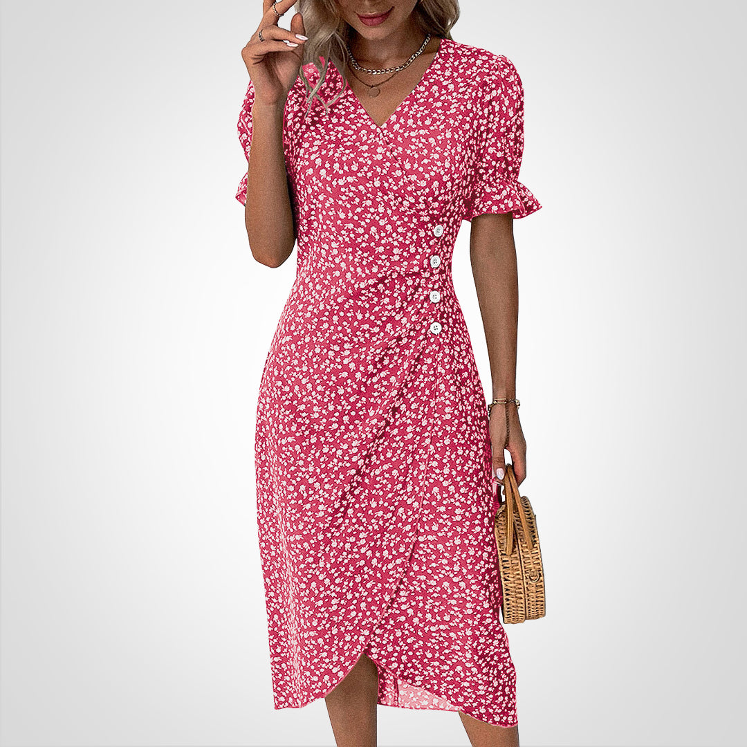 Mara | Blomstret kjole med V-hals