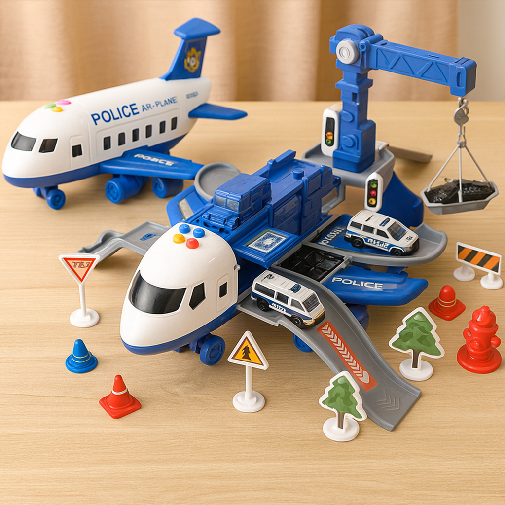 FlyVenture | Circuit de lancement d'avions à inertie avec musique et rangement pour voitures