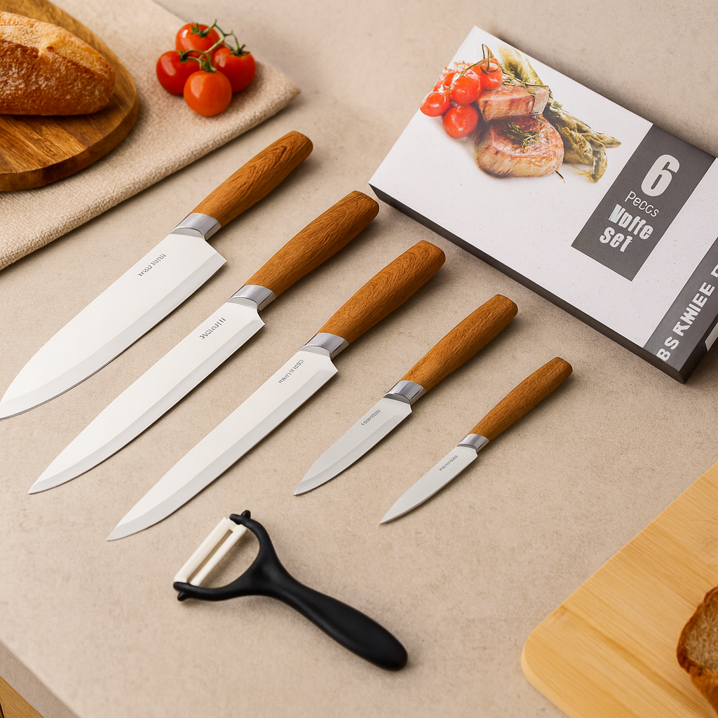 Gastronix | Kokkeknivsæt med 6 dele lavet af rustfrit stål med højt kulstofindhold