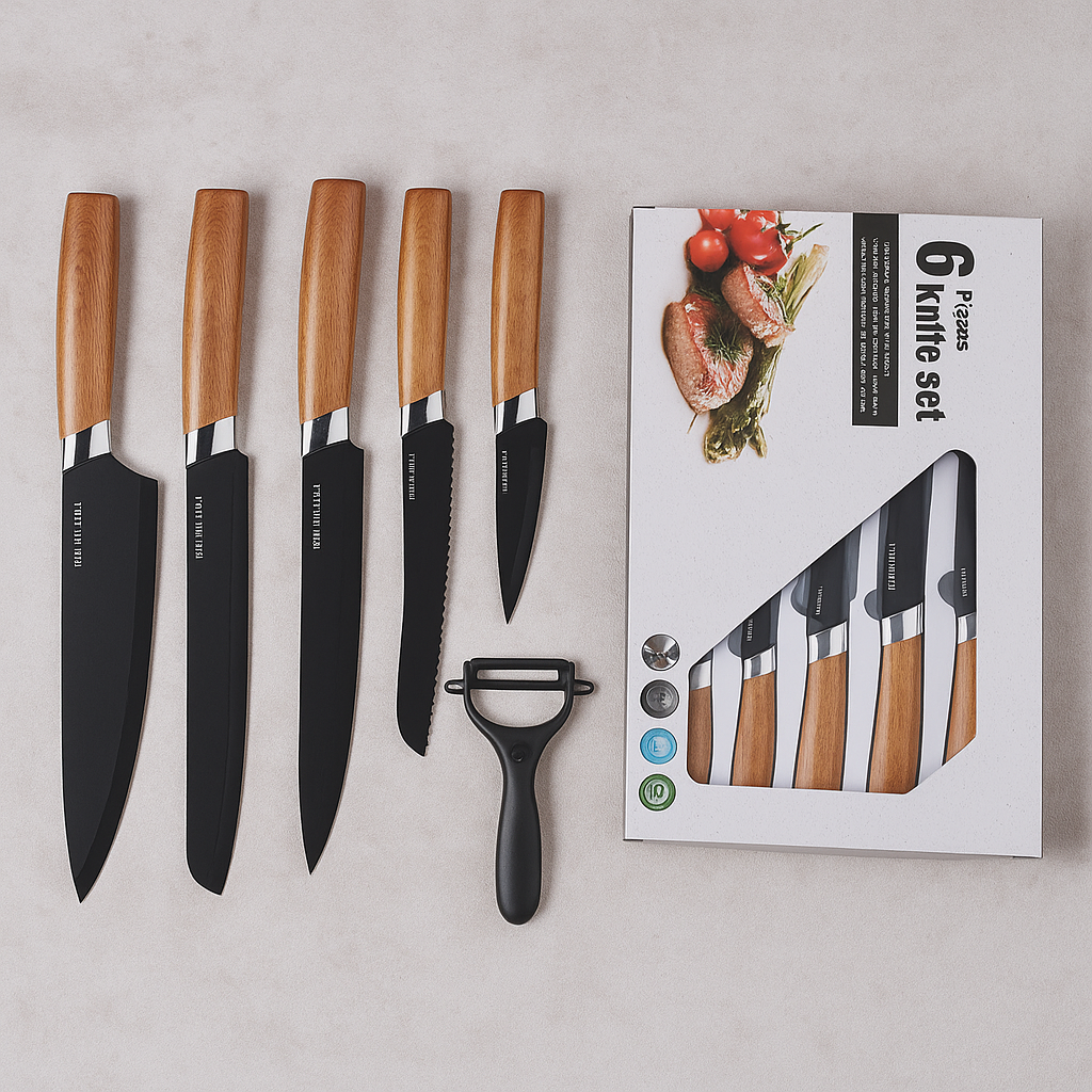 Gastronix | Kokkeknivsæt med 6 dele lavet af rustfrit stål med højt kulstofindhold