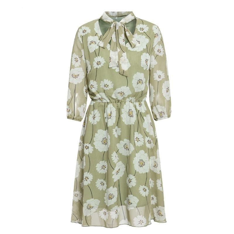 Iris - blomstret kjole med sløjfe