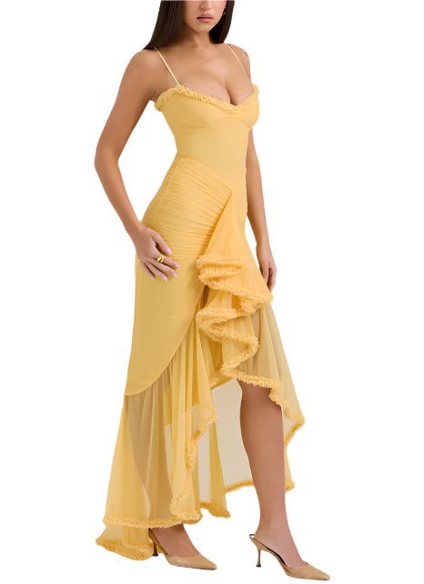 Megan - Lang aftenkjole med tynde stropper