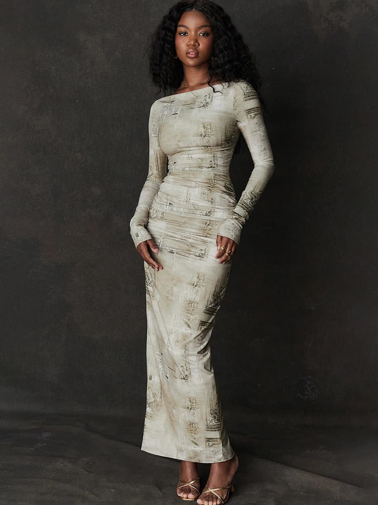 Line - Langærmet plisseret etuikjole