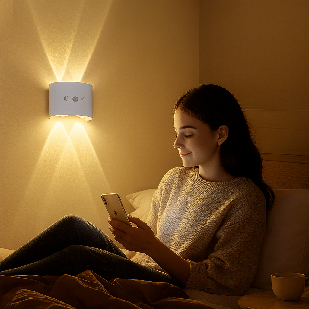 LumiNova | Cat-Eye LED-væglampe med bevægelsessensor – justerbar i 3 farver, USB-genopladelig