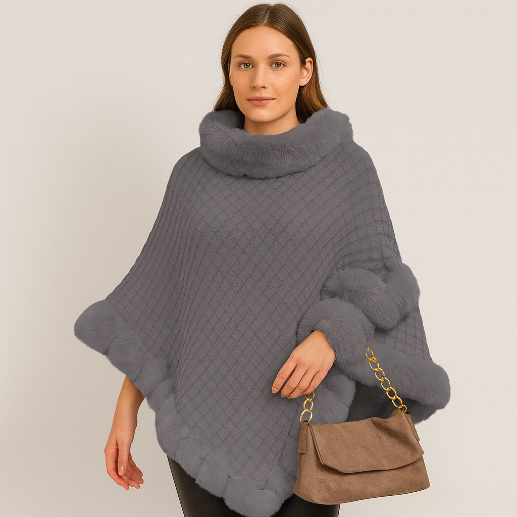 Maribeth – Cardigan med kunstpelskant og asymmetrisk kant