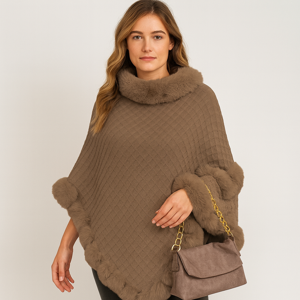 Maribeth – Cardigan med kunstpelskant og asymmetrisk kant