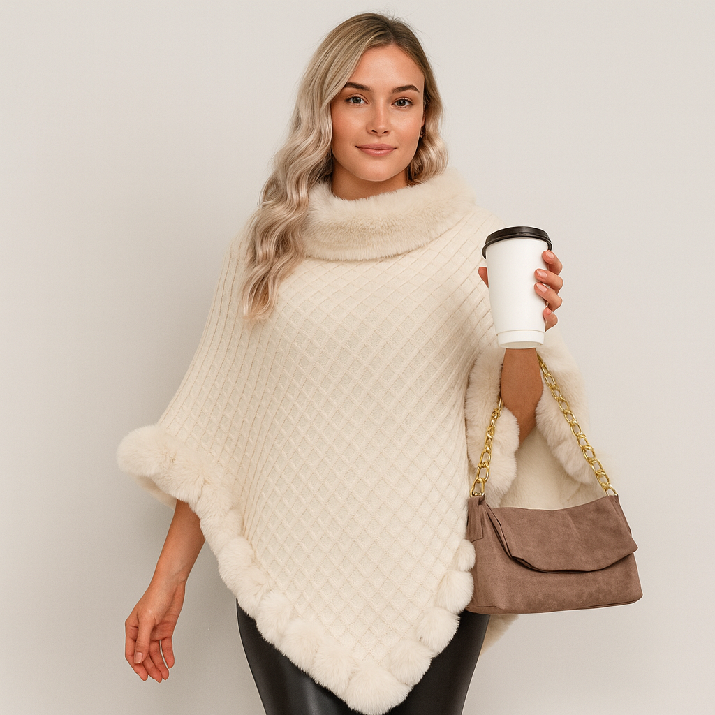 Maribeth | Cardigan med kunstpelskant og asymmetrisk kant