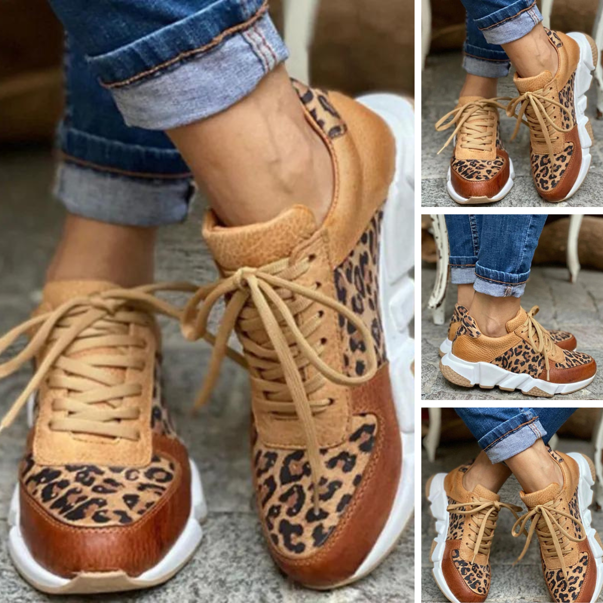 Mille - Casual leopard-sneakers med tykke såler