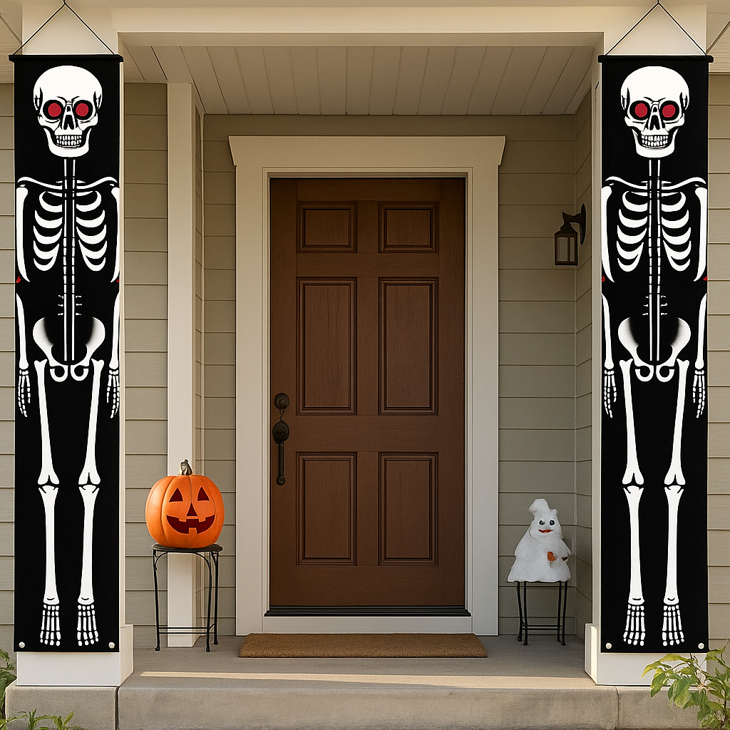 NightShade Halloween dørbanner – 2-delt dobbeltsidet polyester skeletsoldater
