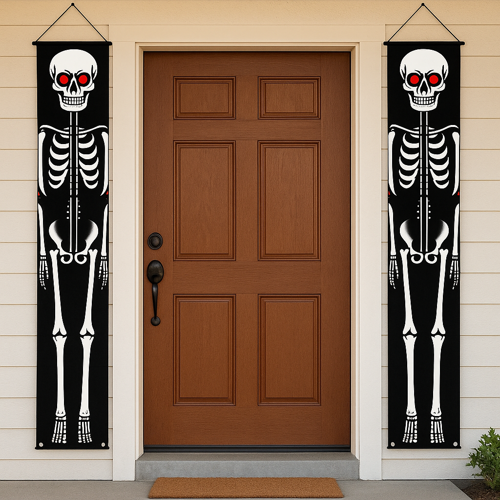 NightShade Halloween dørbanner – 2-delt dobbeltsidet polyester skeletsoldater